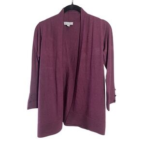 Evolución Plum Purple Knit Cardigan Sweater Button‎ Cuff Open Front